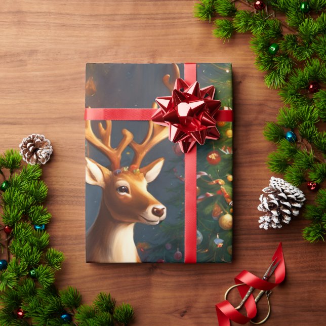 Papel De Regalo Santa y los renos hacen casa de pan de jengibre (Regalo de vacaciones)