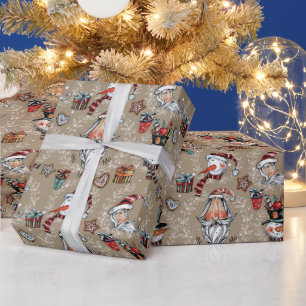 Papel De Regalo Santa y muñeco de nieve navideños caprichosos 