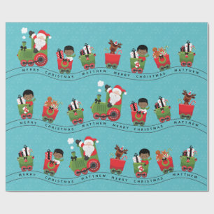 Papel De Regalo Santa y Niño Negro en tren