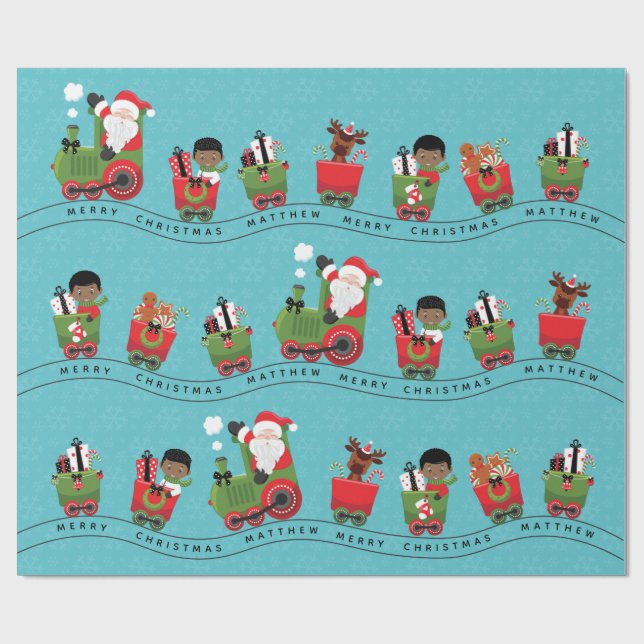 Papel De Regalo Santa y Niño Negro en tren (Superficie plana)