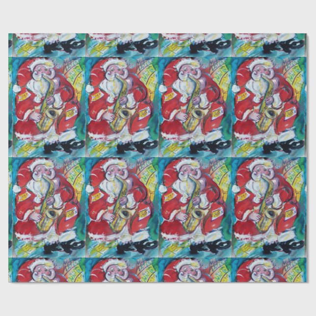 PAPEL DE REGALO SANTA Y SAX, FIESTA NAVIDADES (Superficie plana)