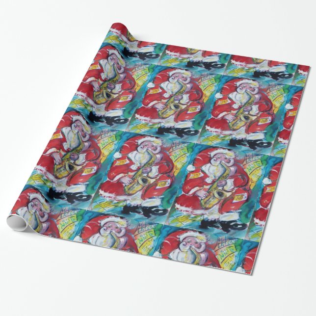 PAPEL DE REGALO SANTA Y SAX, FIESTA NAVIDADES (Desenrollado)