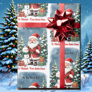 Papel De Regalo Santa y Snowman personalizan el nombre de los Navi