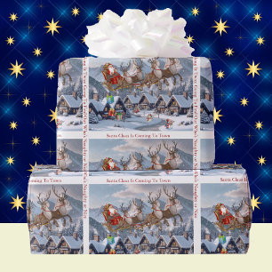 Papel De Regalo Santa y sus Navidades de renos personalizan el tex