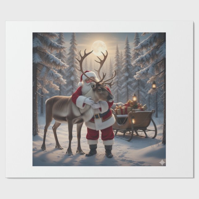 Papel De Regalo Santa's Reindeer Surprise - A Holiday Whimsy (Superficie plana)