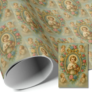 Papel De Regalo Santo Niño Jesús con ángeles Vintage católico