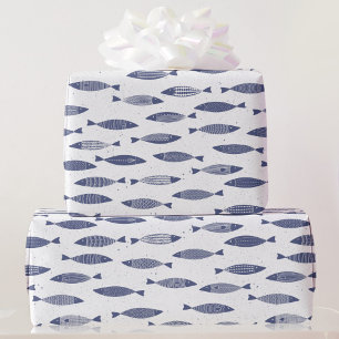 Papel De Regalo Sardina Pescado Azul Marino Blanco Costero