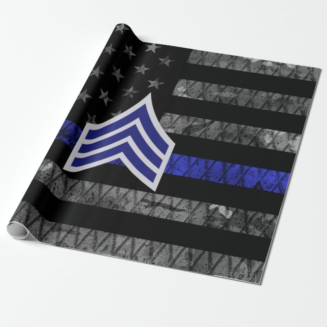 Papel De Regalo Sargento Stripes Bandera de la Línea Azul delgada (Desenrollado)