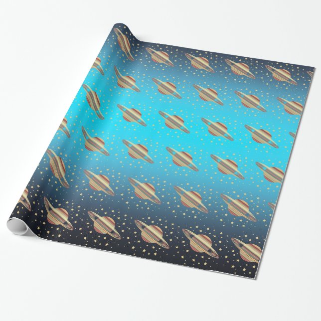 Papel De Regalo Saturno con estrellas (Desenrollado)