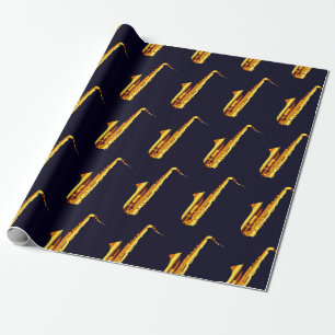 Papel De Regalo Saxofones naranjas amarillos y fondo negro