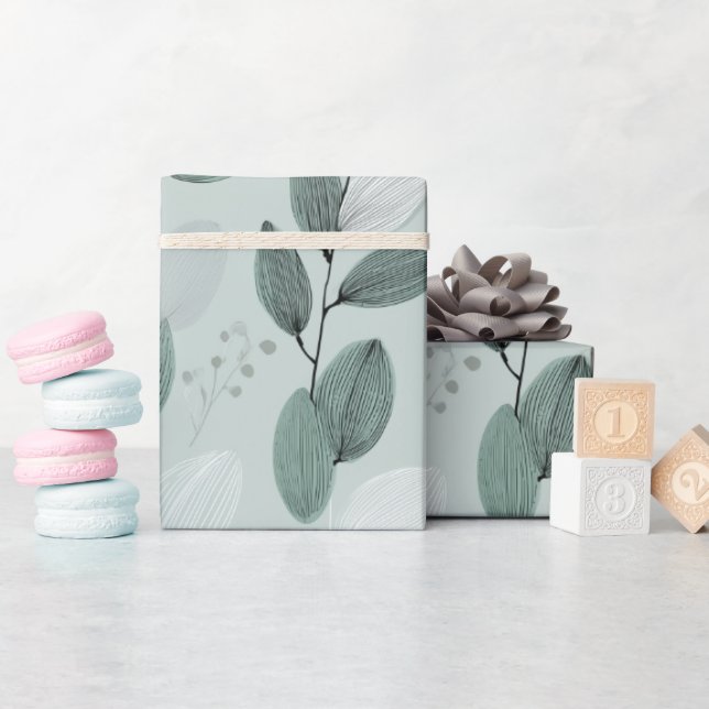Papel De Regalo Scandinavian Light Green Leaf Sage Floral Pattern (Baby Shower)