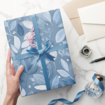 Scandinavian Soft Blue Leaf White Floral Pattern