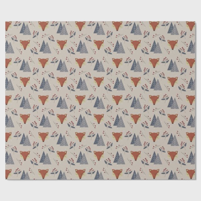 Papel De Regalo Scandinavian Winter Fox & Holly Forest  (Superficie plana)