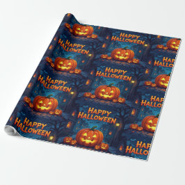Papel De Regalo Scary Cute Pumpkins, Ghosts & Spider Web Design