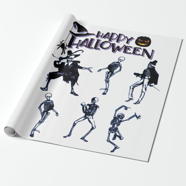 Papel De Regalo Scary Skeletons Fiesta (Desenrollado)