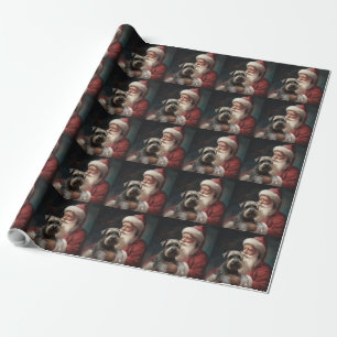 Papel De Regalo Schnauzer con Santa Claus Navideño Festivo