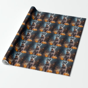 Papel De Regalo Schnauzer de Halloween con calabazas aterradoras