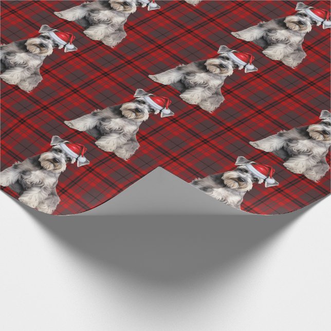 Papel De Regalo Schnauzer Santa Dog Holiday Plaid Christmas (Esquina)