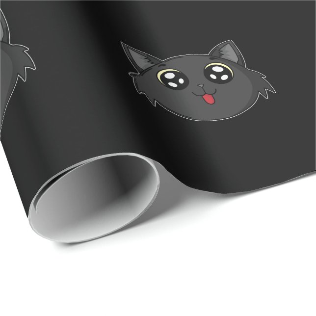 Papel De Regalo schwarze Katze steckt Zunge raus (Esquina del rollo)