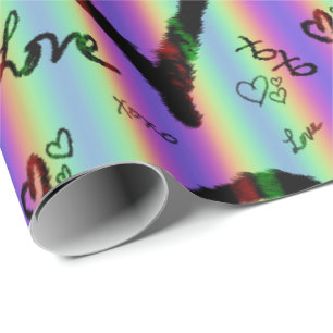 Papel De Regalo Scribble Love Xoxo Heart Stripe Wrapper Paper
