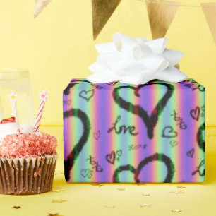 Papel De Regalo Scribble Love Xoxo Heart Stripe Wrapper Paper