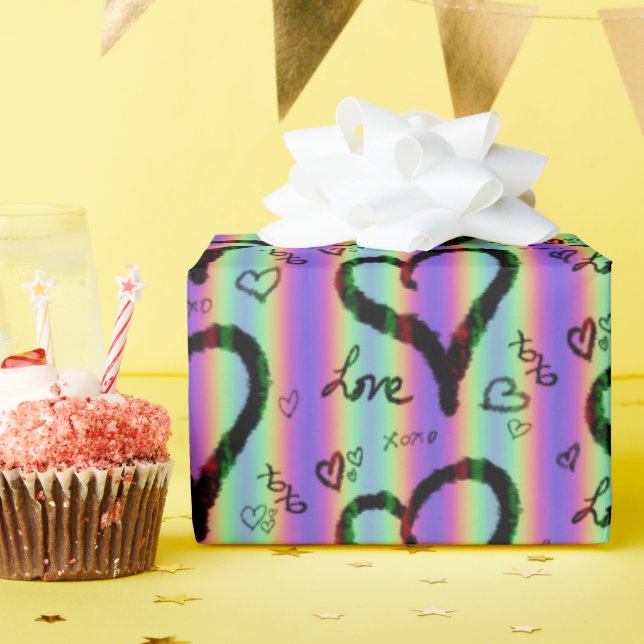 Papel De Regalo Scribble Love Xoxo Heart Stripe Wrapper Paper (Fiesta de cumpleaños )