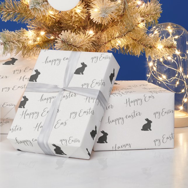 Papel De Regalo Script de Feliz Pascua con Siluetas de Conejo (Vacaciones)