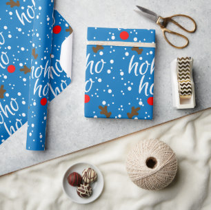 Papel De Regalo Script de Navidad Acuático Moderno "Ho-Ho-Ho"