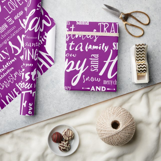 Papel De Regalo Script de Navidad Alegre Púrpura Caprichoso (Artesanía)