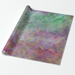 Papel De Regalo Script de oro sobre morado y verde