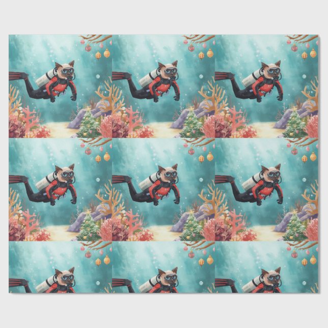 Papel De Regalo Scuba Cat Underwater Holiday  Merry Christmas  (Superficie plana)
