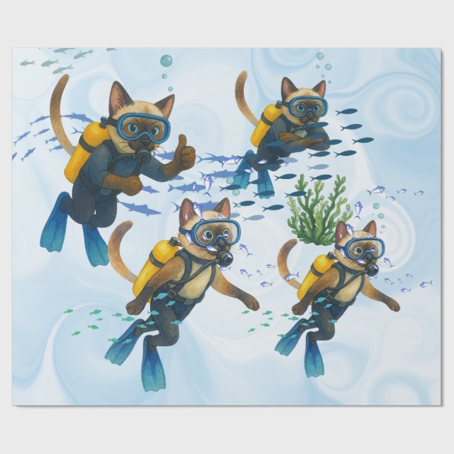 Papel De Regalo Scuba Cats are diving  Underwater  (Superficie plana)