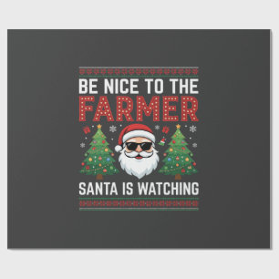 Papel De Regalo Sé Amable Con El Granjero Santa Navidad