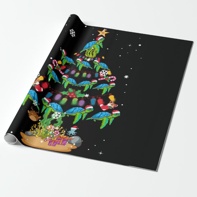 Papel De Regalo Sea Turtles Lover Xmas Sea Turtle Christmas Tree (Desenrollado)