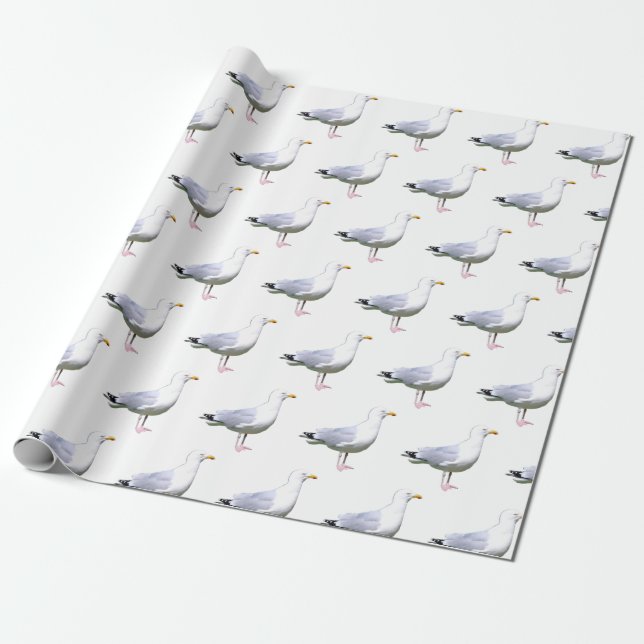 Papel De Regalo Seagull Standing White (Desenrollado)