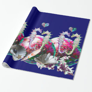 PAPEL DE REGALO SEAHORSES EN AMOR, MADRE AZUL VERDE AZULADA ROSA D
