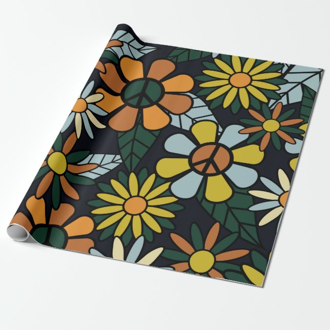Papel De Regalo Seamless 70's retro hippie flowers pattern - Vinta (Desenrollado)