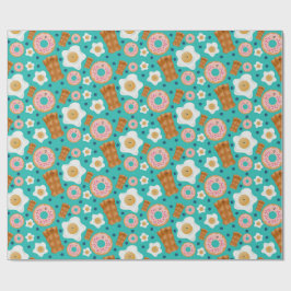 Papel De Regalo Seamless Breakfast Characters Blue Pastel