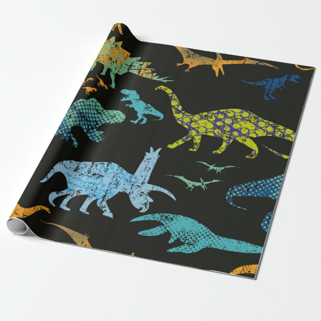 Papel De Regalo Seamless Dino pattern. Original design with t-rex, (Desenrollado)