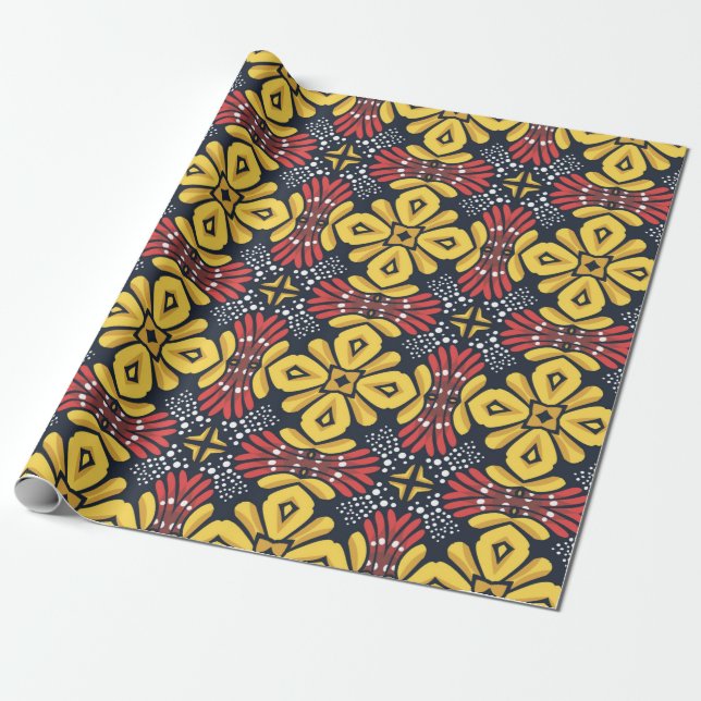 Papel De Regalo Seamless floral pattern on black background (Desenrollado)