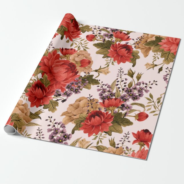 Papel De Regalo Seamless floral pattern roses with chrysanthemum a (Desenrollado)