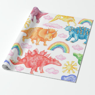 Papel De Regalo Seamless pattern depicting colored dinosaurs, rain
