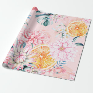 Papel De Regalo Seamless pattern of chrysanthemum, orange and Bloo