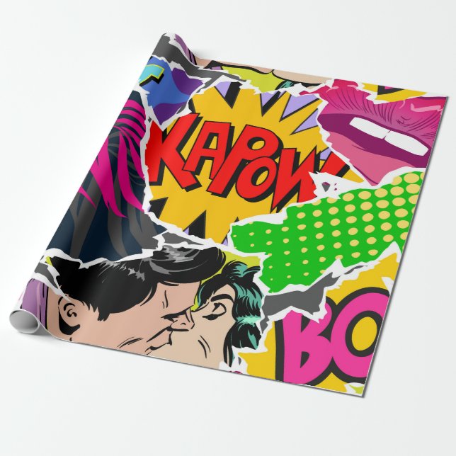 Papel De Regalo Seamless pattern pop art comics style. Collage of  (Desenrollado)