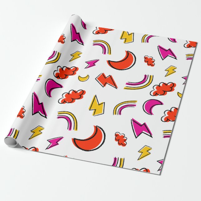 Papel De Regalo Seamless pattern with cloud lightning bolt rainbow (Desenrollado)