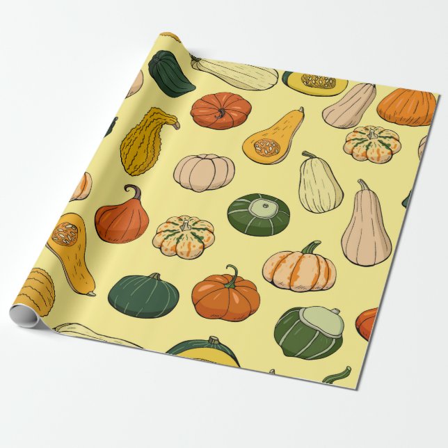 Papel De Regalo Seamless pattern with different hand drawn squashe (Desenrollado)