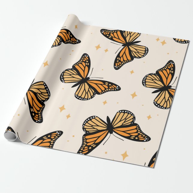 Papel De Regalo Seamless pattern with monarch butterflies. Contemp (Desenrollado)