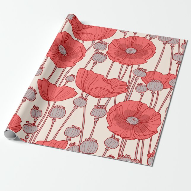 Papel De Regalo Seamless pattern with poppies.  (Desenrollado)
