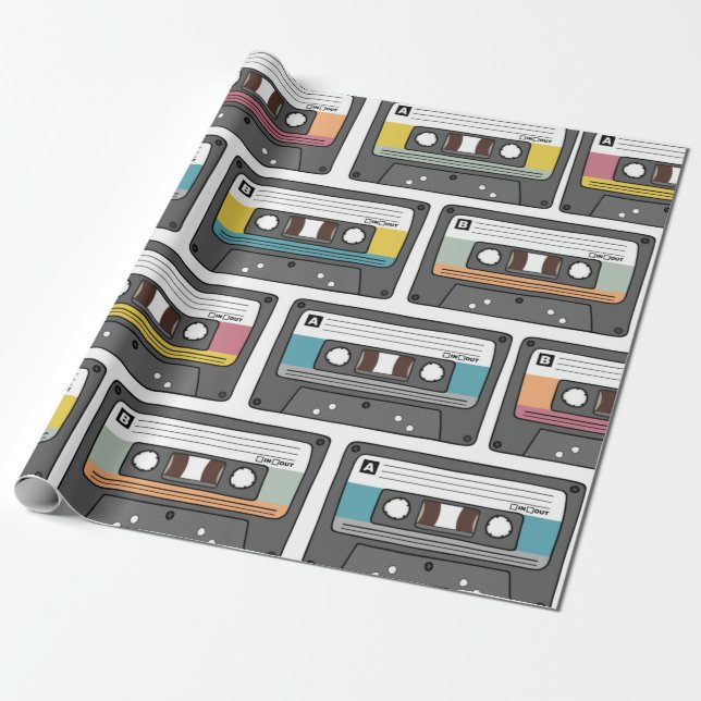 Papel De Regalo Seamless pattern with retro cassette tapes in dood (Desenrollado)