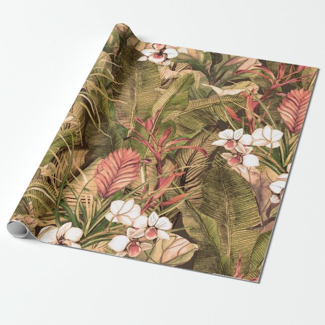 Papel De Regalo Seamless pattern with tropical leaves and flowers. (Desenrollado)